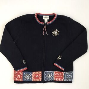 Vintage Y2K Hand Embroidered Zip Cardigan Sweater Med Boho Christopher & Banks